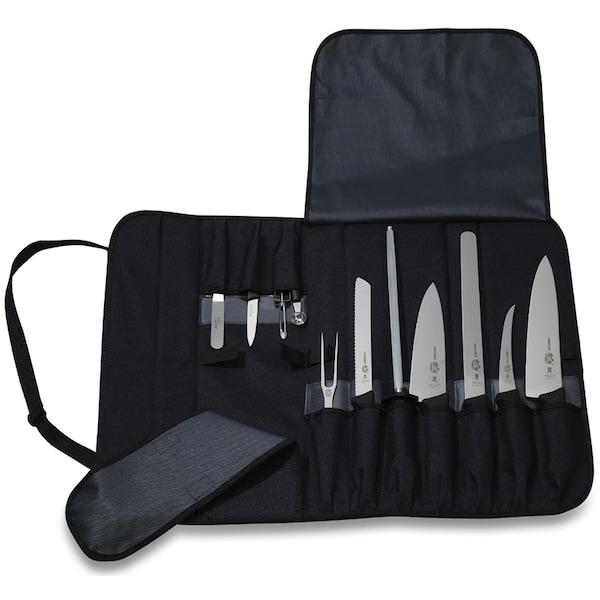 Swiss Army Brands Victorinox 46035 Kitchen Black Culinary Set, 12-Piece Fibrox Pro Culinary Set With Canvas Roll VIC-7.4012-X6 - main